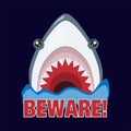 Shark threatens to attack. Sharp teeth. Vector illustration. Royalty Free Stock Photo